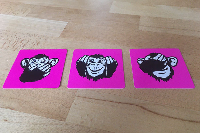Drei Affenkarten für die Spielrollen